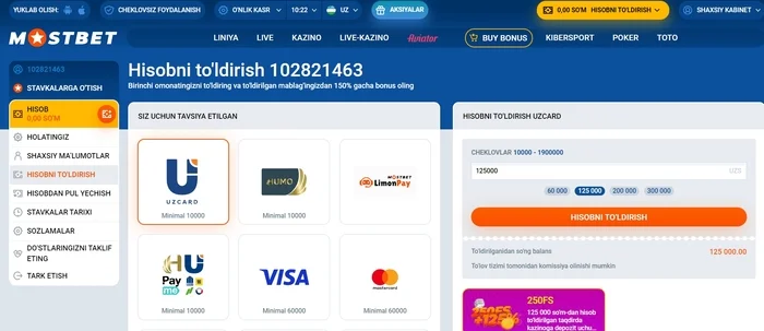 Mostbet veb-saytidagi depozit